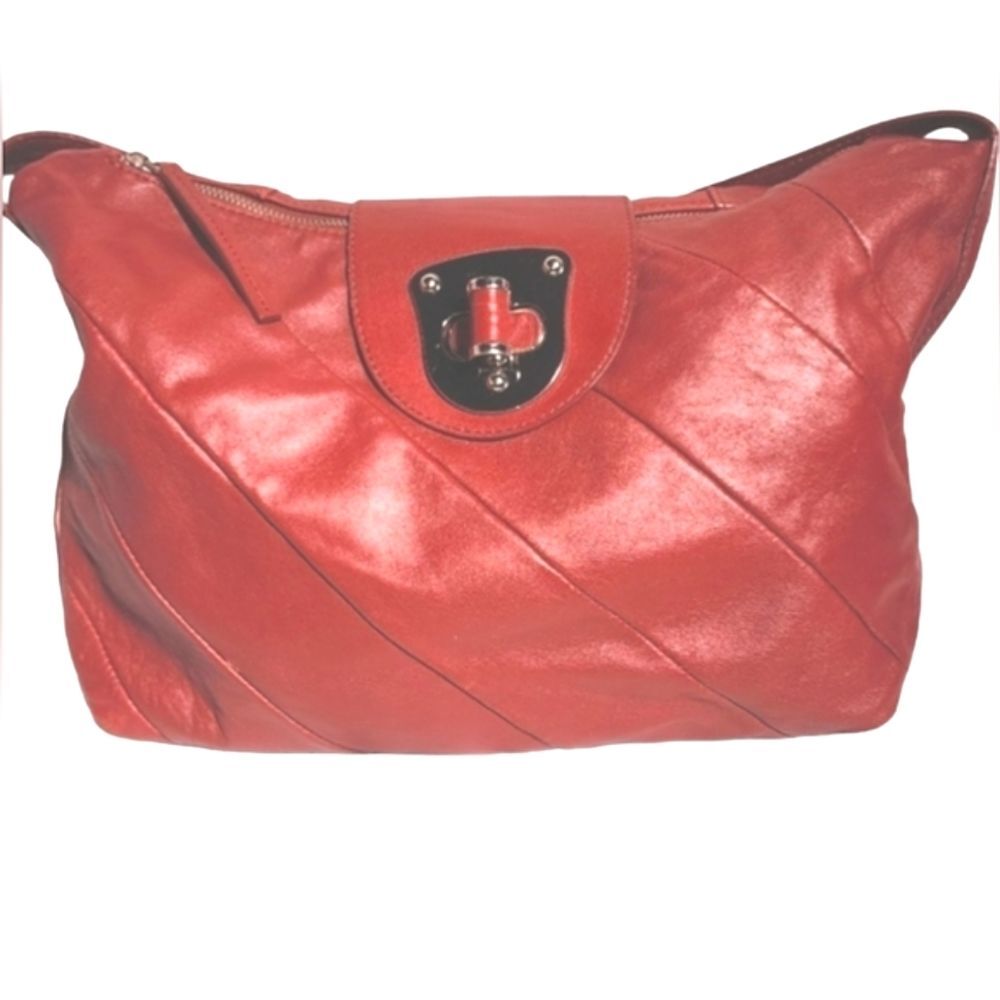 Pelle Studio Diagonal Striped Dark Red Genuine Leather Shoulder Bag 16"X10"X4.5"